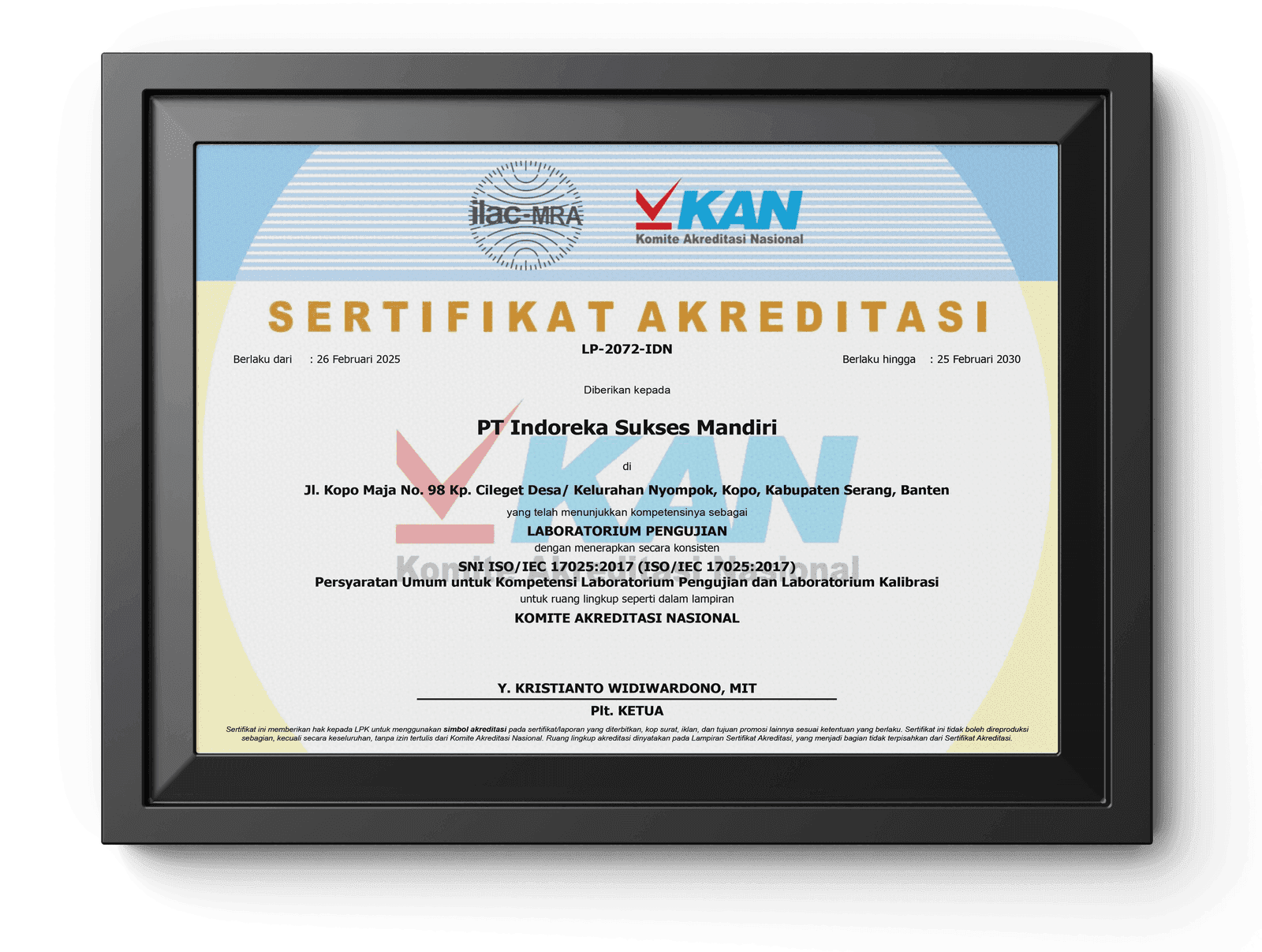 Sertifikat KAN PT Indoreka Sukses Mandiri